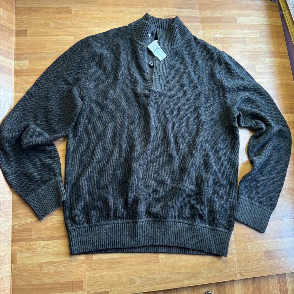 Gap dark gray cotton quarter button sweater with collar size large men's nwt